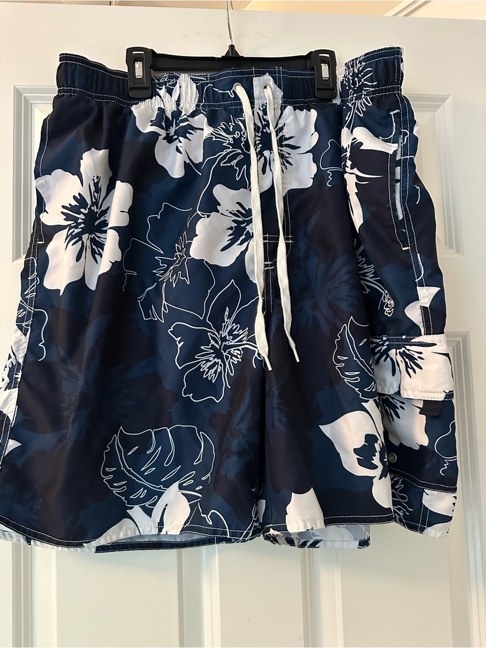 croft & barrow Navy and White Floral Swim Shorts